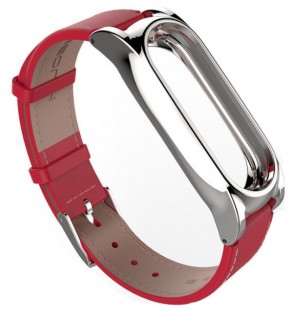 Кожаный ремешок для Xiaomi Mi Band 2 MJobs 2 Plus Red/Silver